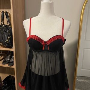 Elegant Black and Red Lace Babydoll Lingerie